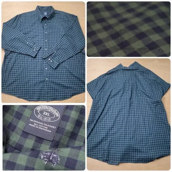 Brooks Brothers Checkered Button Down Shirt Size 3XL Mens Green & Blue - Picture 1 of 10